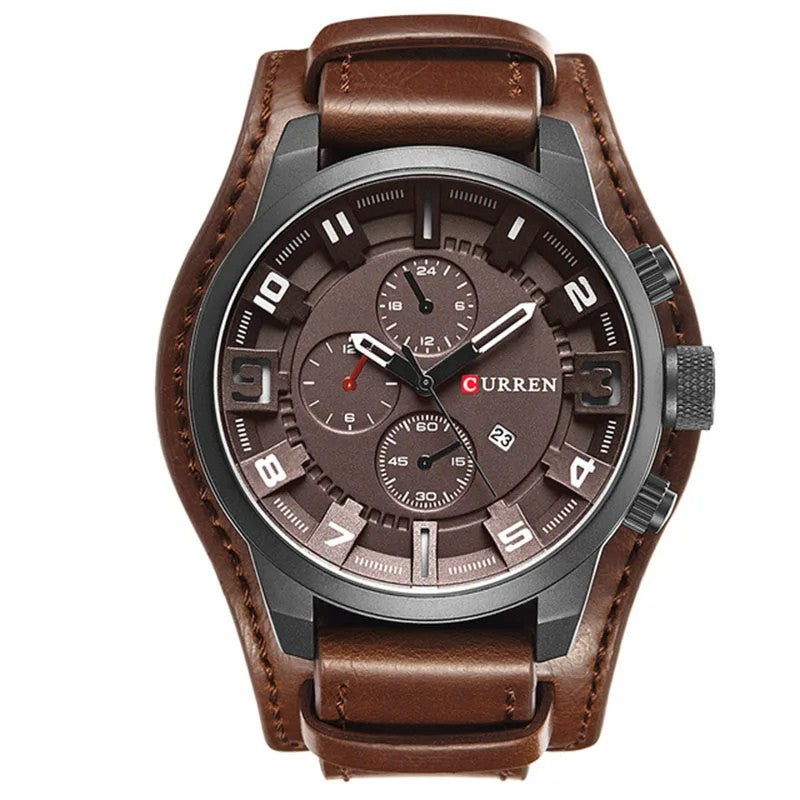 Relógio masculino com pulseira militar em couro