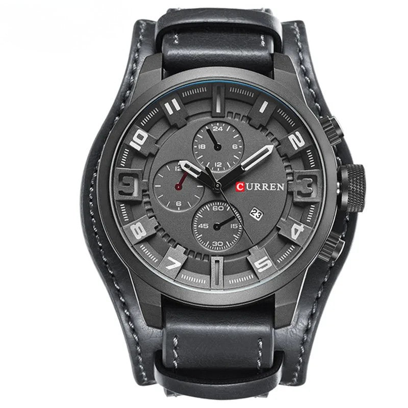 Relógio masculino com pulseira militar em couro