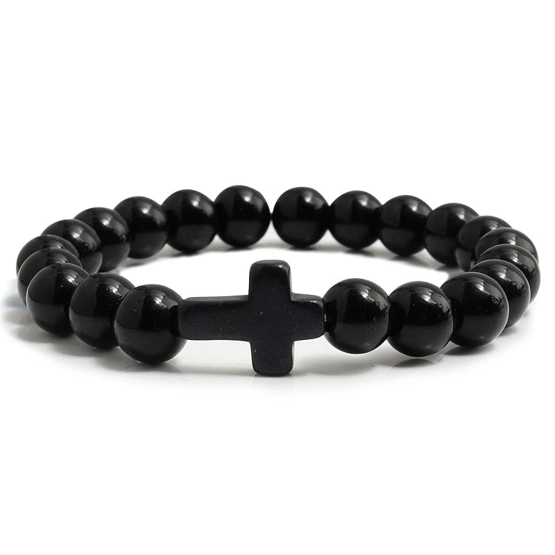 Bracelete com crucifixo e pedra natural