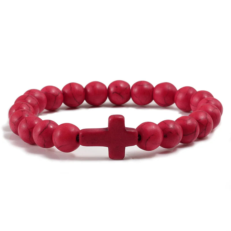 Bracelete com crucifixo e pedra natural
