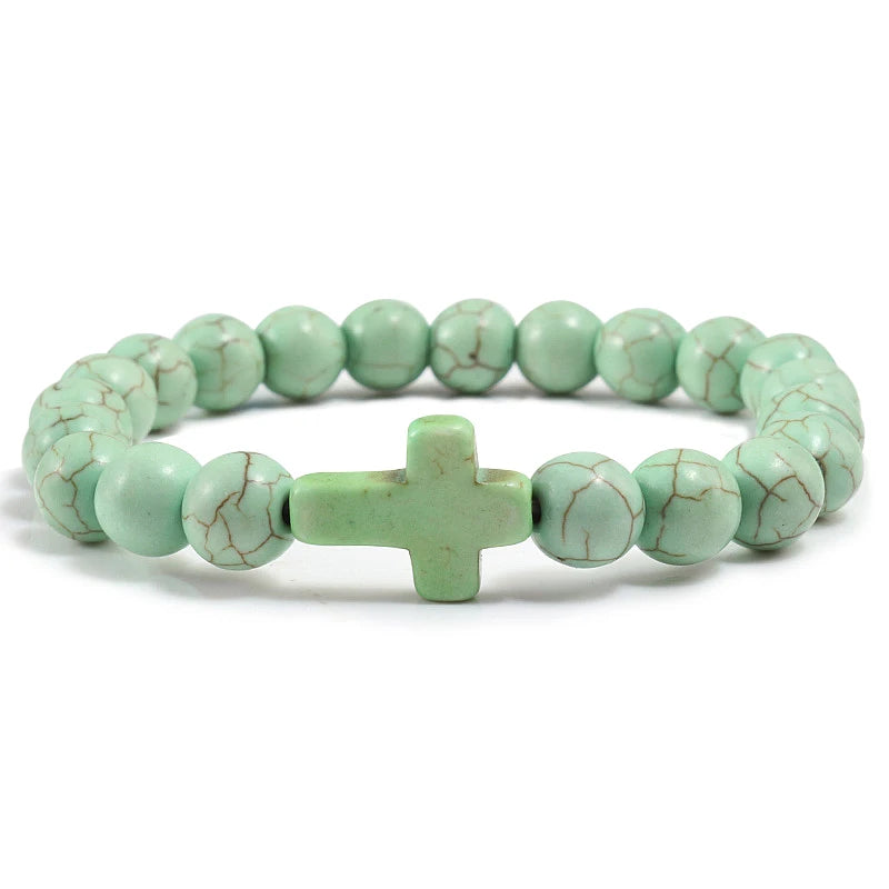 Bracelete com crucifixo e pedra natural