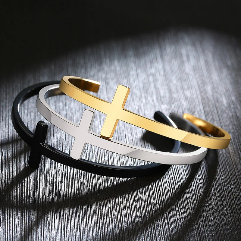 Pulseira unissex design de cruz em aço