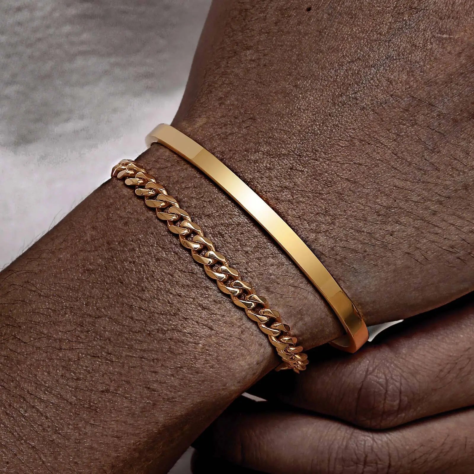 Kit de Bracelete + pulseira Cubana 5mm em aço