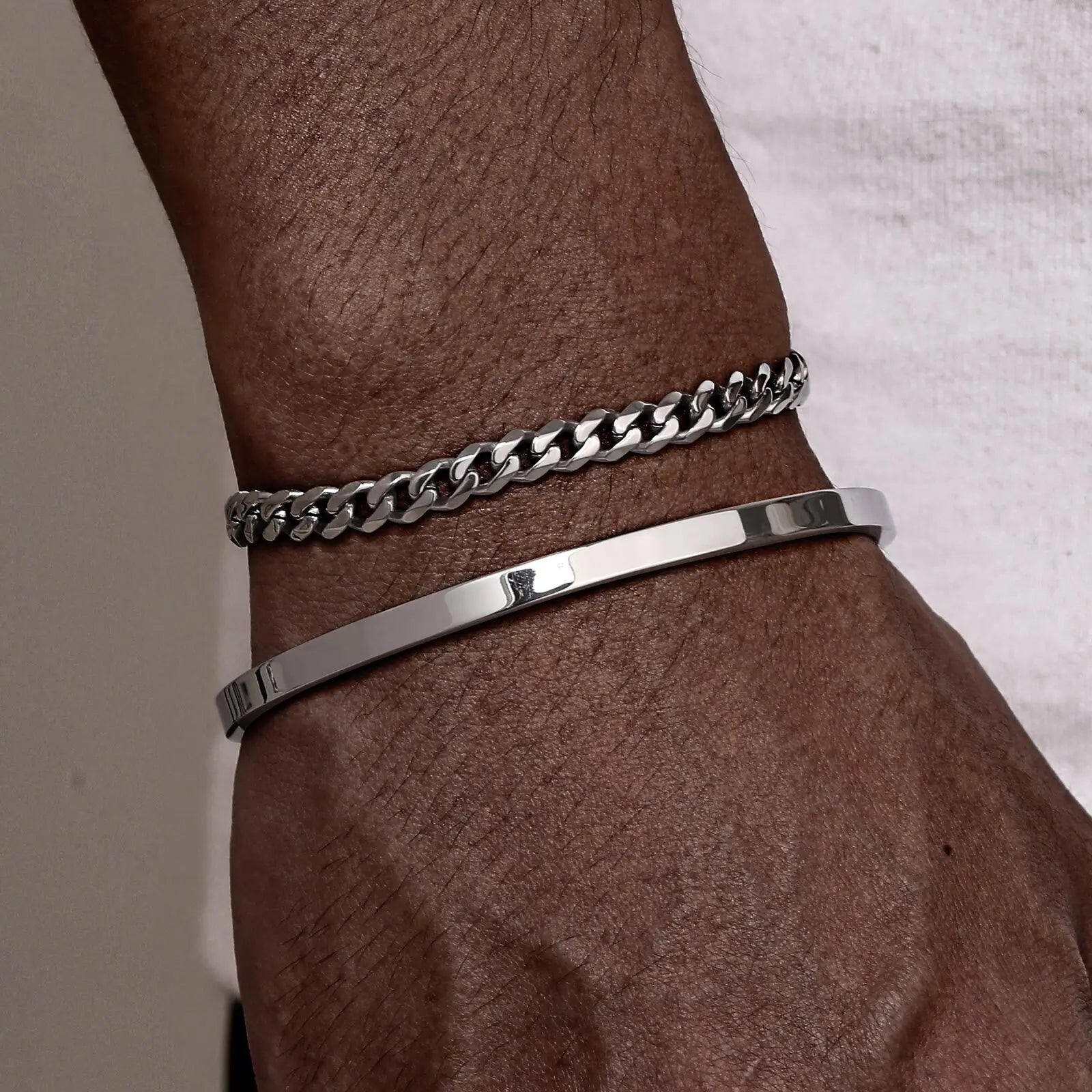 Kit de Bracelete + pulseira Cubana 5mm em aço
