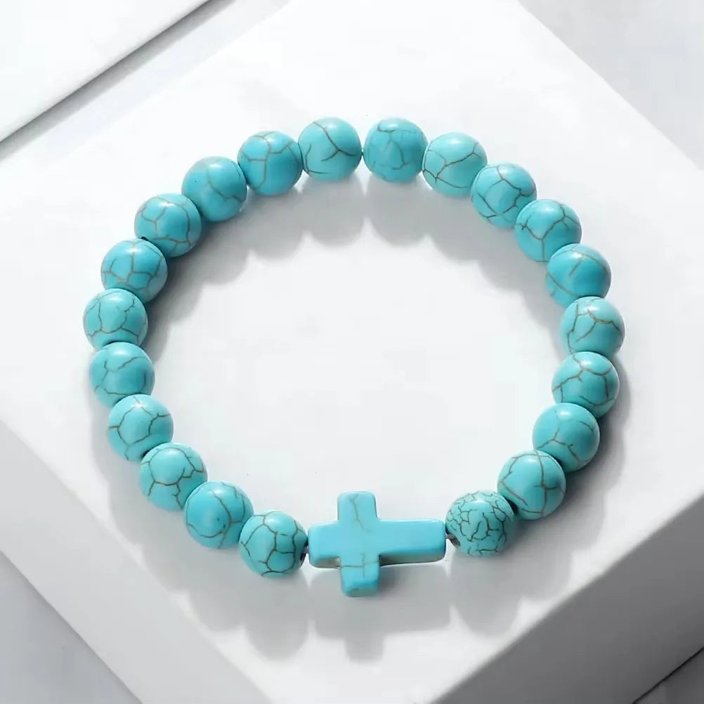 Bracelete com crucifixo e pedra natural