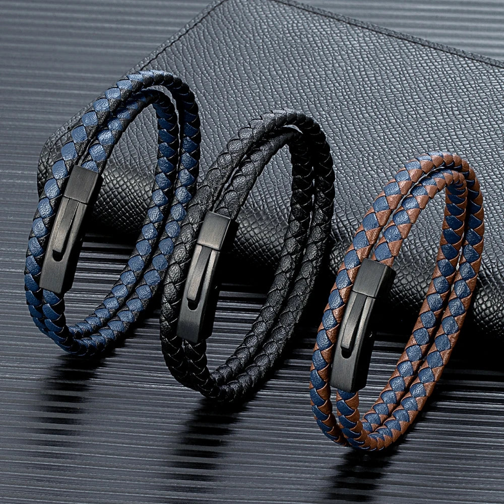 Pulseira Dupla em couro transado com fecho em metal