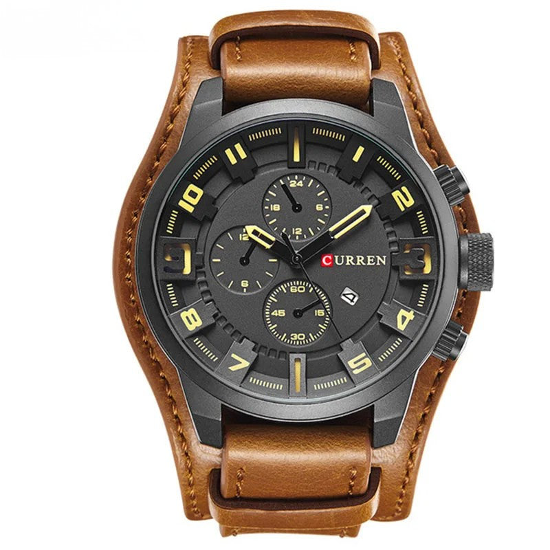 Relógio masculino com pulseira militar em couro