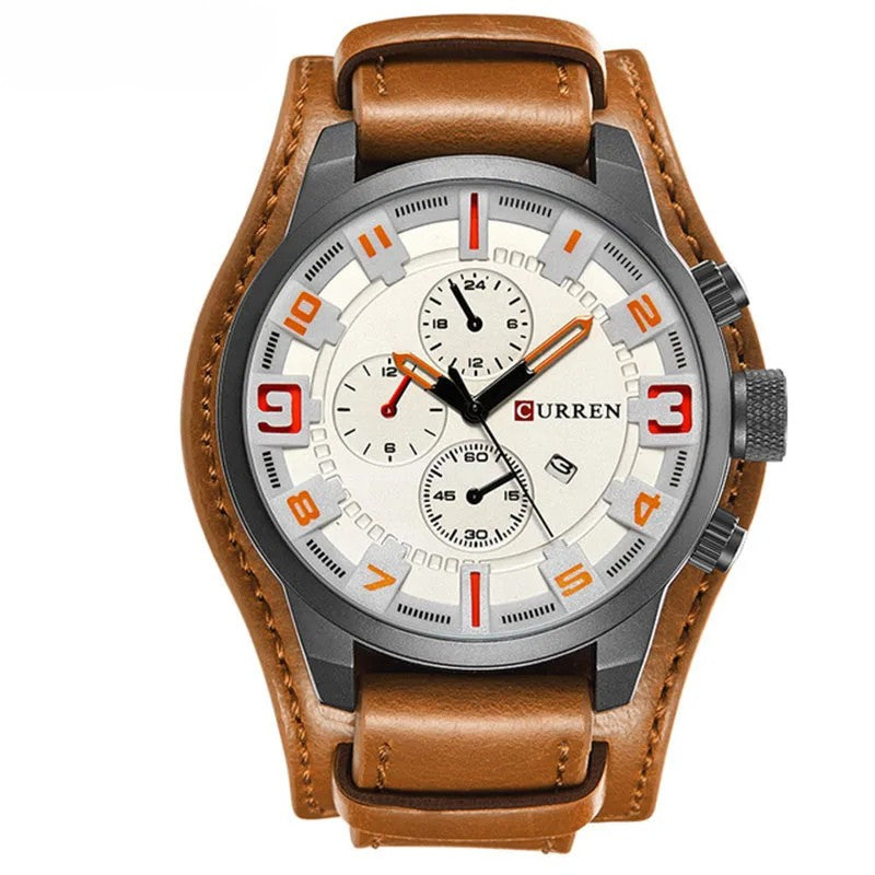 Relógio masculino com pulseira militar em couro