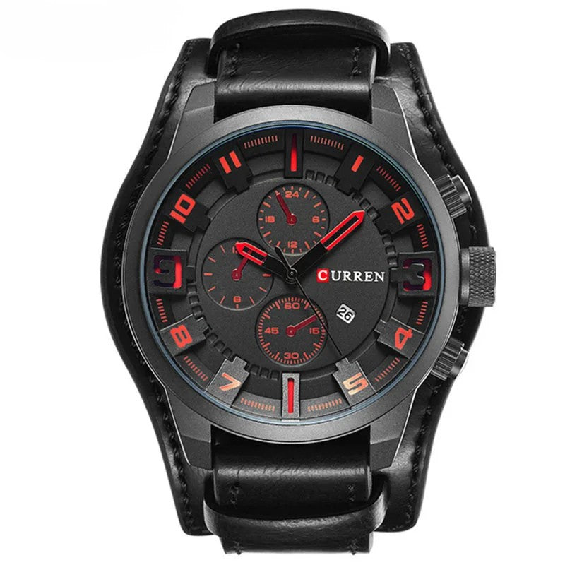 Relógio masculino com pulseira militar em couro