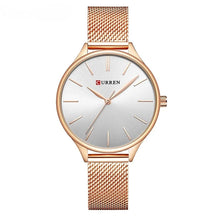 Relógio feminino minimalista com pulseira em malha de aço