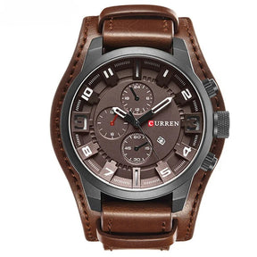 Relógio masculino com pulseira militar em couro