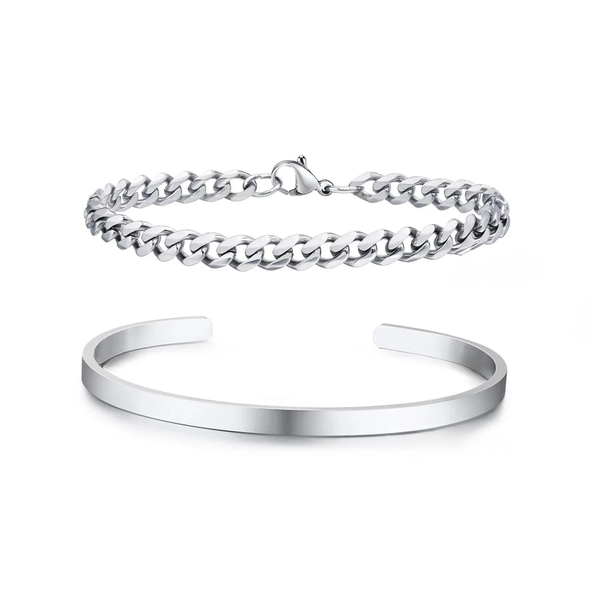 Kit de Bracelete + pulseira Cubana 5mm em aço