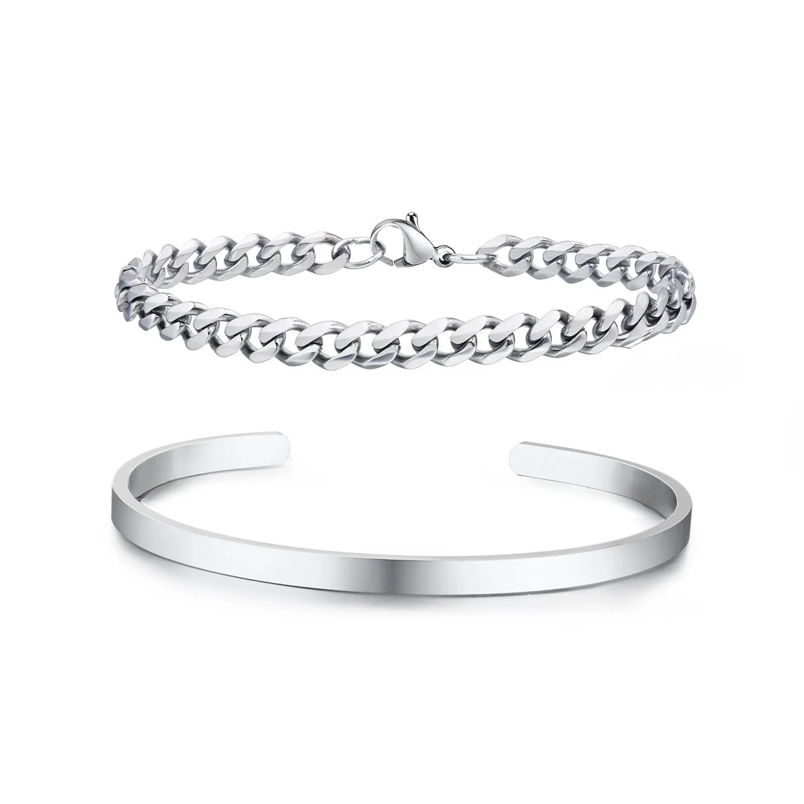 Kit de Bracelete + pulseira Cubana 5mm em aço