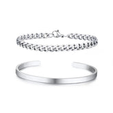 Kit de Bracelete + pulseira Cubana 5mm em aço