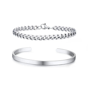 Kit de Bracelete + pulseira Cubana 5mm em aço