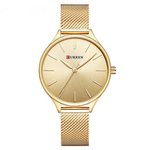 Relógio feminino minimalista com pulseira em malha de aço