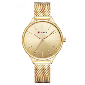 Relógio feminino minimalista com pulseira em malha de aço