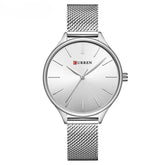 Relógio feminino minimalista com pulseira em malha de aço