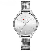 Relógio feminino minimalista com pulseira em malha de aço