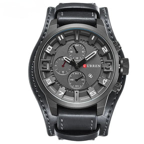 Relógio masculino com pulseira militar em couro