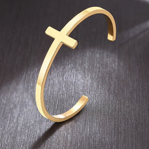 Pulseira unissex design de cruz em aço