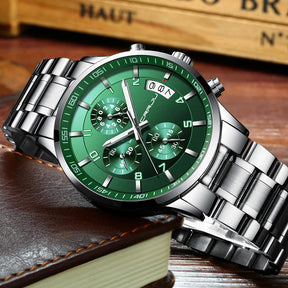 Fashion Mens Watch CRRJU Luxury Stainless Steel Quartz Watch for Men Business Chronograph Waterproof Watches relogio masculino - Arara Verde