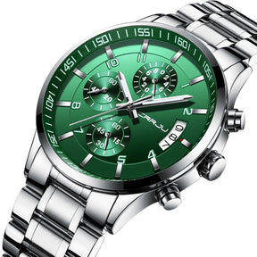 Fashion Mens Watch CRRJU Luxury Stainless Steel Quartz Watch for Men Business Chronograph Waterproof Watches relogio masculino - Arara Verde