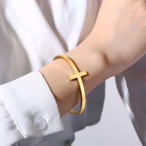 Pulseira unissex design de cruz em aço