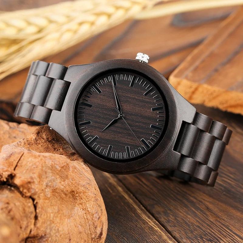 Retro Wood Watches for Men Clock Male Casual Light Ebony Wood Man Full Natural Band Quartz Men's Wrist Watches Relogio Masculino - Arara Verde