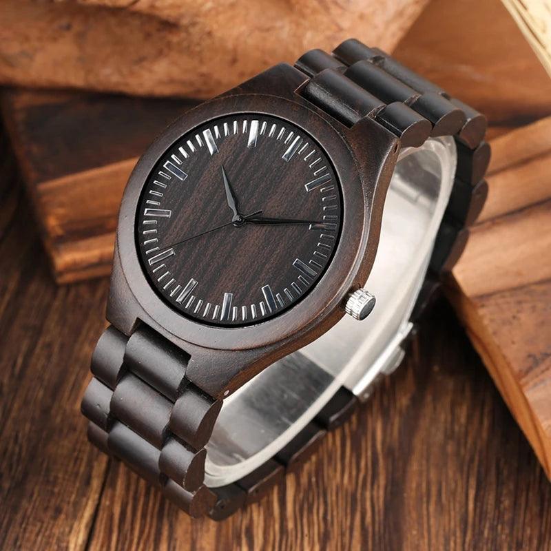 Retro Wood Watches for Men Clock Male Casual Light Ebony Wood Man Full Natural Band Quartz Men's Wrist Watches Relogio Masculino - Arara Verde