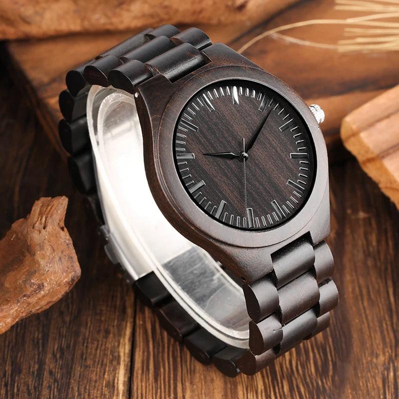 Retro Wood Watches for Men Clock Male Casual Light Ebony Wood Man Full Natural Band Quartz Men's Wrist Watches Relogio Masculino - Arara Verde