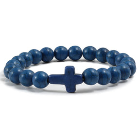 Bracelete com crucifixo e pedra natural