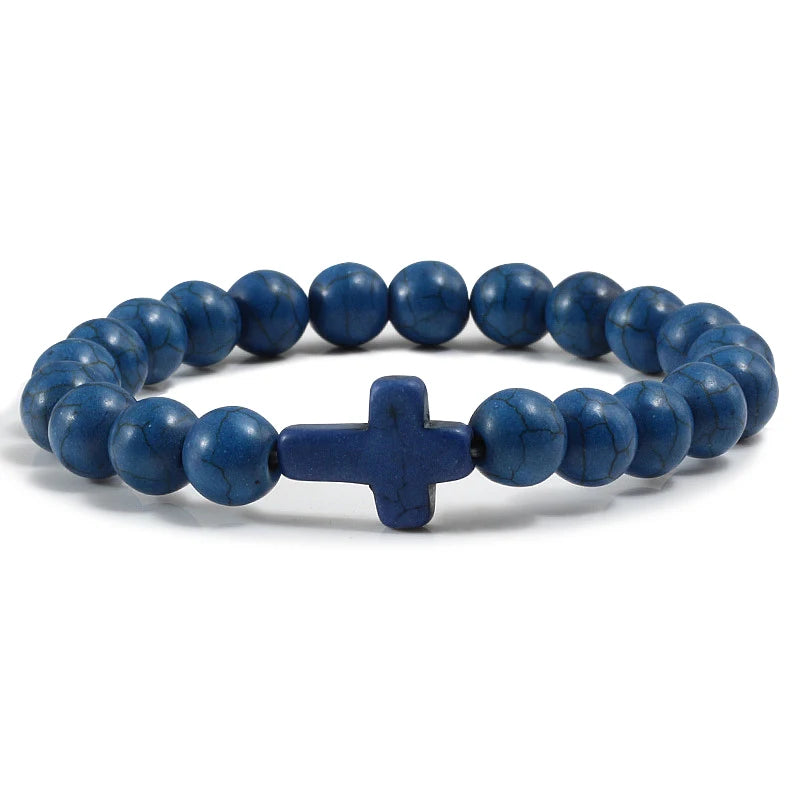 Bracelete com crucifixo e pedra natural