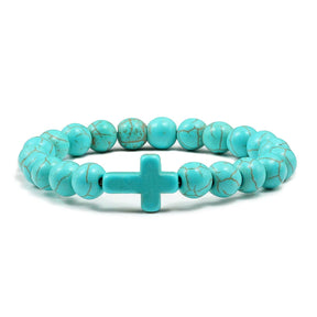 Bracelete com crucifixo e pedra natural