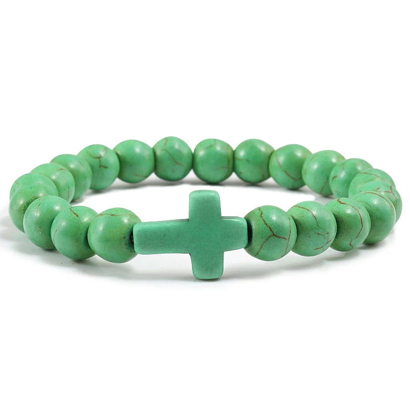 Bracelete com crucifixo e pedra natural