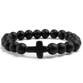 Bracelete com crucifixo e pedra natural