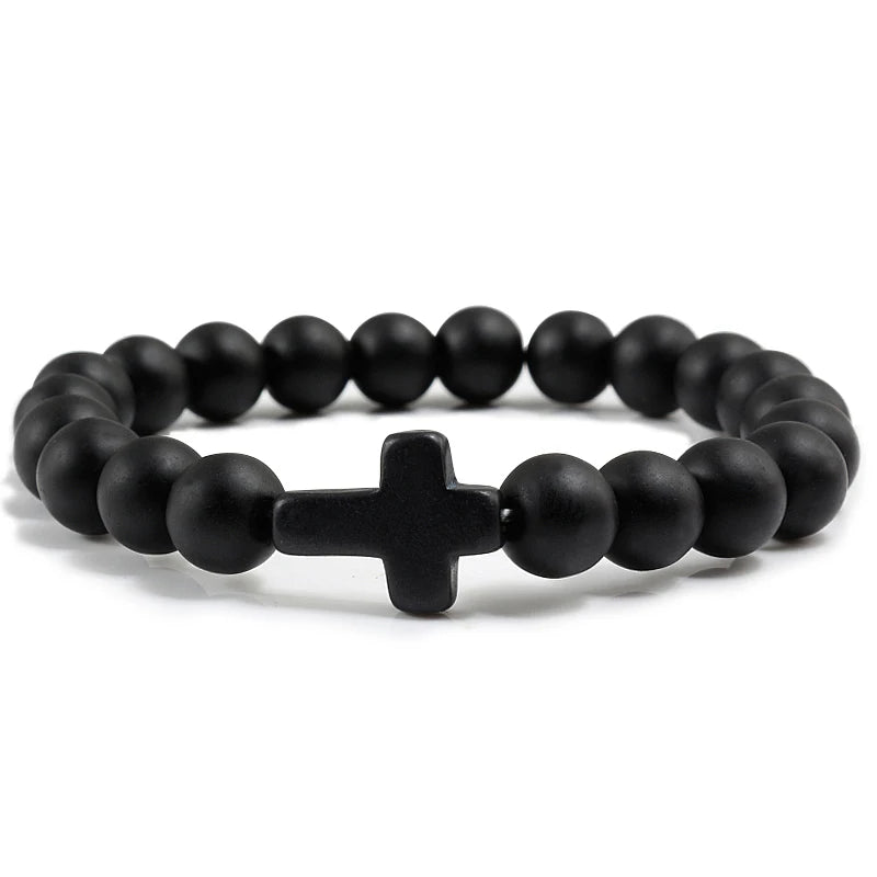 Bracelete com crucifixo e pedra natural