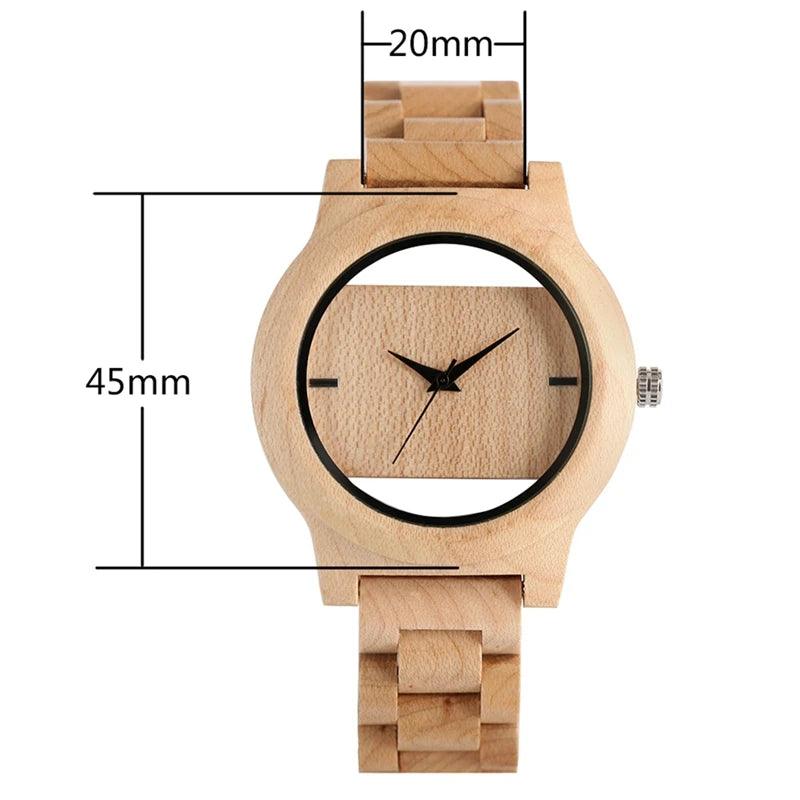 Unique Hollow Dial Men Women Natural Wood Watch with Full Wooden Bamboo Bangle Quartz Wristwatch Novel Handmade Clock Gifts Item - Arara Verde