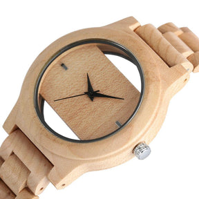 Unique Hollow Dial Men Women Natural Wood Watch with Full Wooden Bamboo Bangle Quartz Wristwatch Novel Handmade Clock Gifts Item - Arara Verde