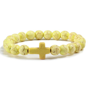 Bracelete com crucifixo e pedra natural