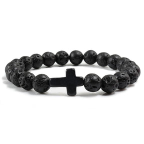 Bracelete com crucifixo e pedra natural