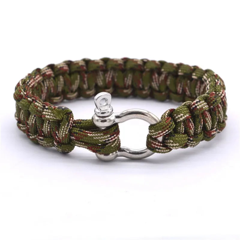 Bracelete estilo militar em Algodão trançado com fecho em metal