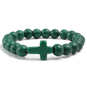 Bracelete com crucifixo e pedra natural
