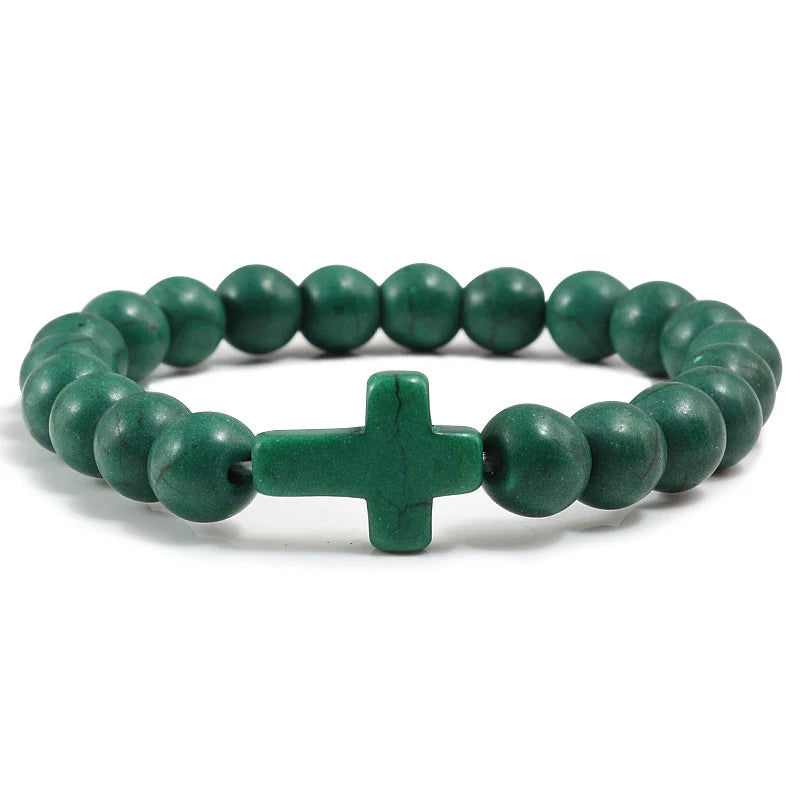 Bracelete com crucifixo e pedra natural