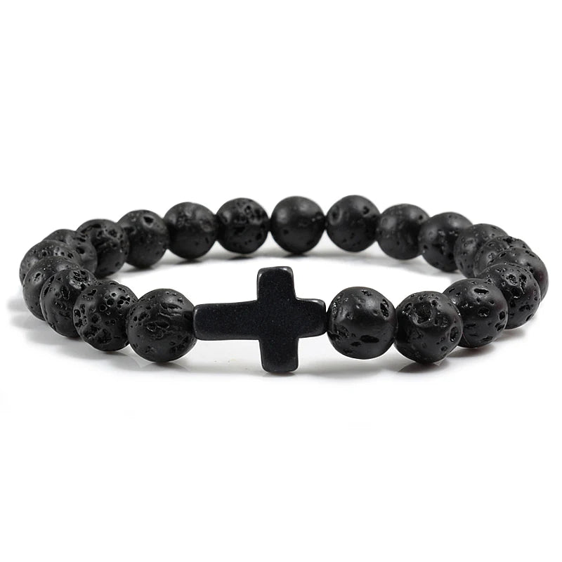 Bracelete com crucifixo e pedra natural