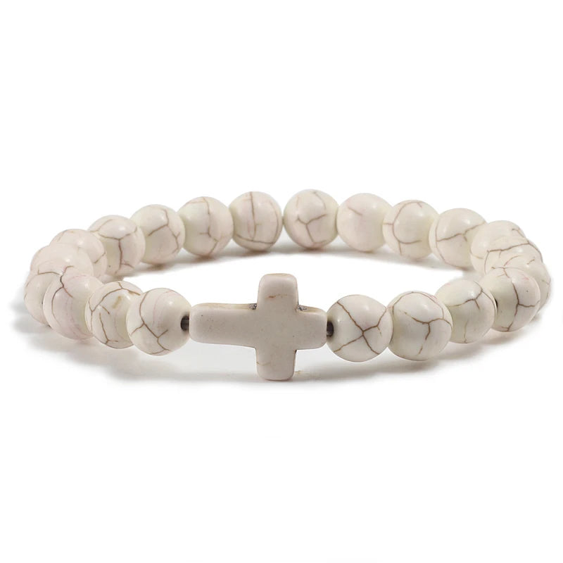 Bracelete com crucifixo e pedra natural