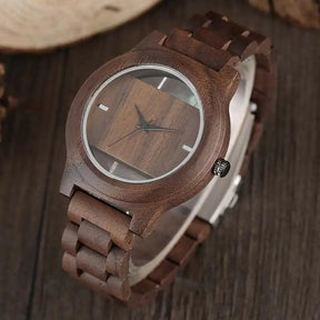 Unique Hollow Dial Men Women Natural Wood Watch with Full Wooden Bamboo Bangle Quartz Wristwatch Novel Handmade Clock Gifts Item - Arara Verde