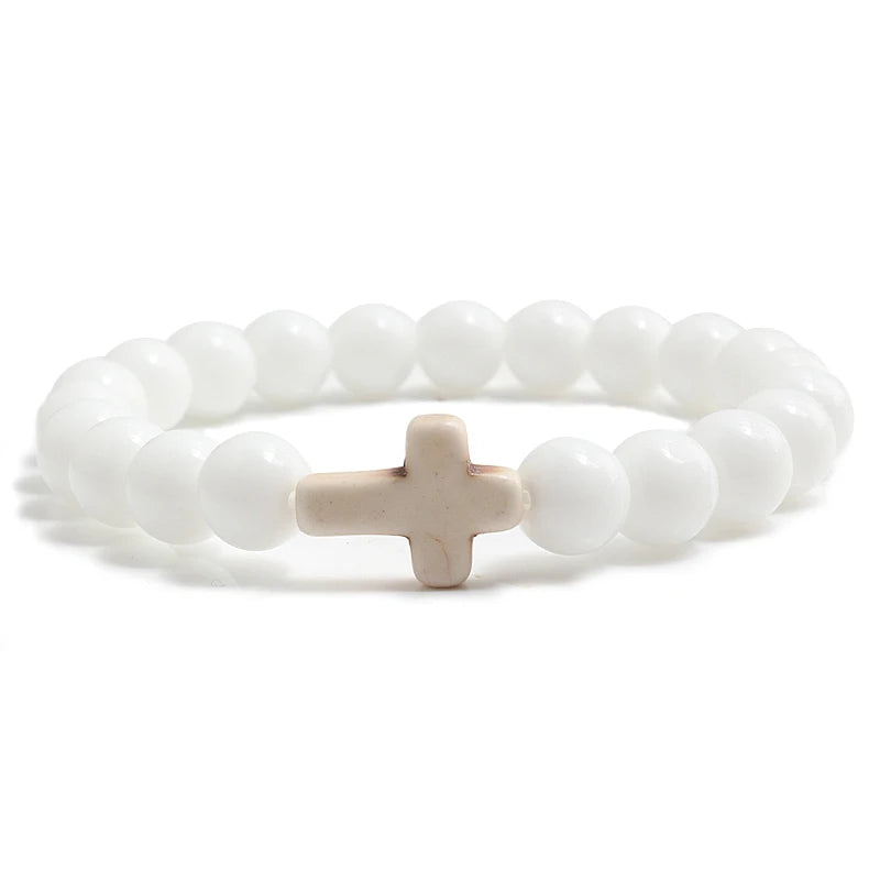 Bracelete com crucifixo e pedra natural