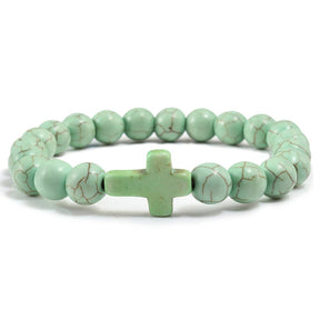 Bracelete com crucifixo e pedra natural