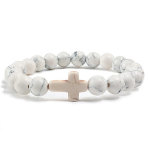 Bracelete com crucifixo e pedra natural